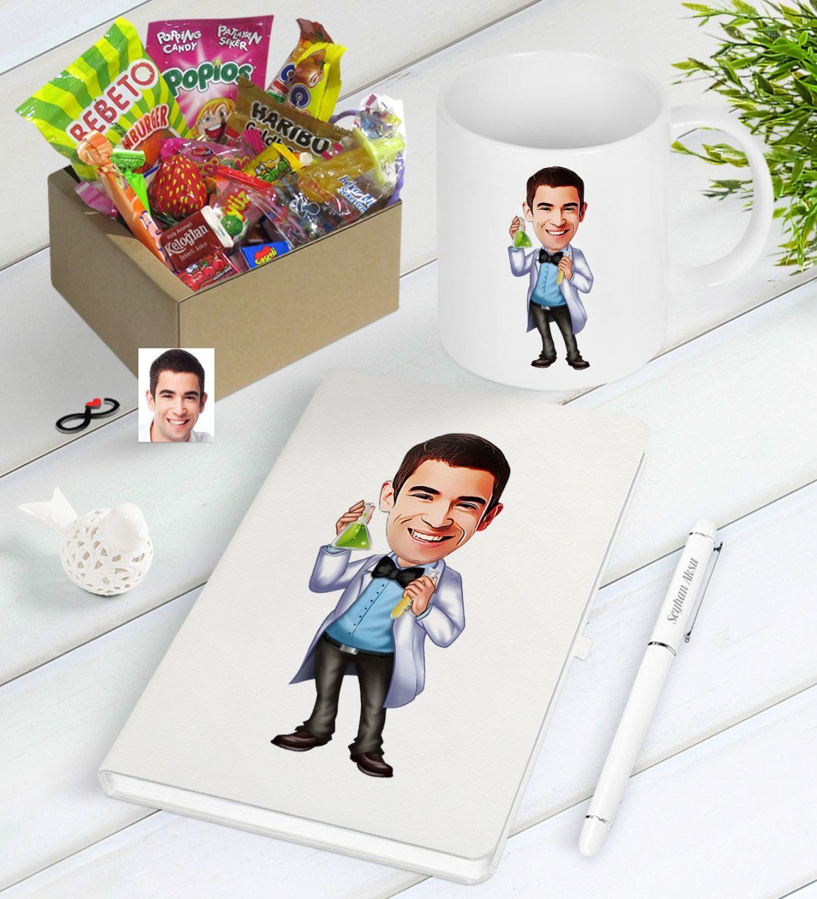 Kişiye Özel Bay Kimya Mühendisi Karikatürlü Nostaljik Lezzetler Defter Kalem Kupa Hediye Seti-2