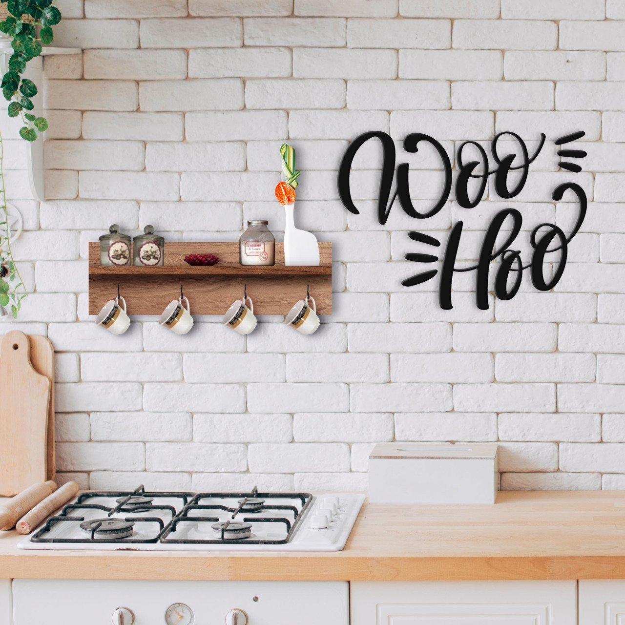 BK Home Doğal Ahşap Raflı Dekoratif Fincan Askılığı ve Duvar Süsü-17