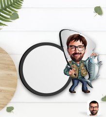 Kişiye Özel Erkek Balıkçı Karikatürlü Ahşap Bardak Altlığı-1