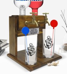 Kişiye Özel Renkli Baskılı Kaptan Tasarımlı İkili Vodka Bardağı ve Çift Musluklu Doğal Ahşap Vodka Standı-6