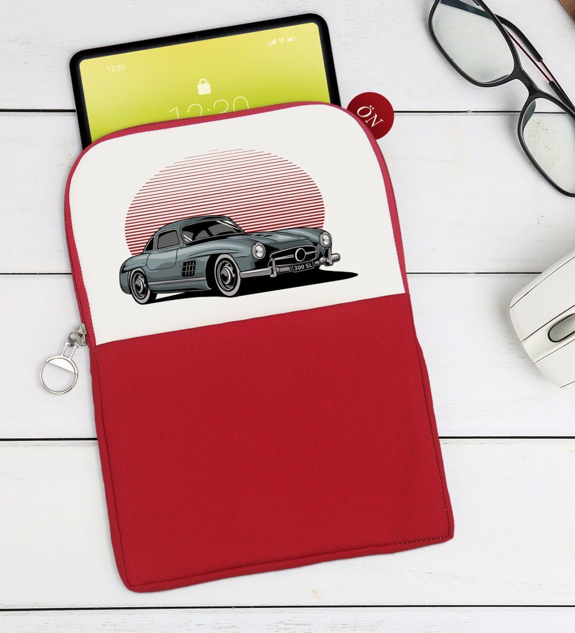 BK Gift Klasik Araç Tasarımlı Taşınabilir Koruyucu Tablet Kılıfı & Organizer Çanta - Kırmızı-9