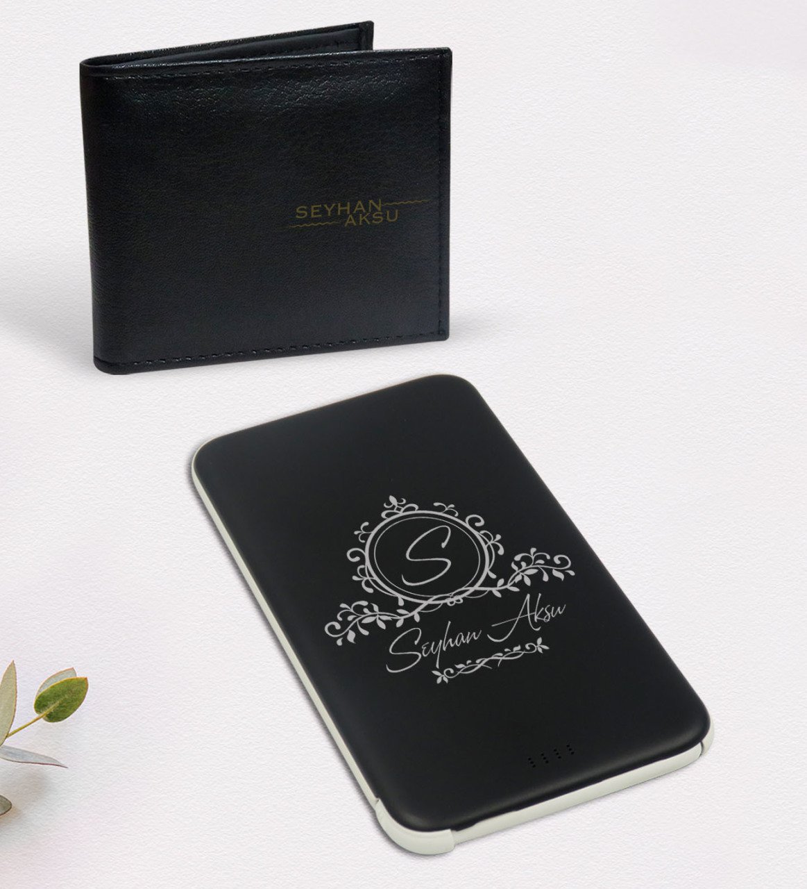Kişiye Özel İsimli Siyah Cüzdan ve 5.000 Mah Powerbank Hediye Seti-11
