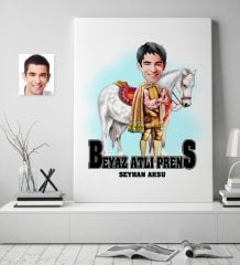 Kişiye Özel Beyaz Atlı Prens Karikatürlü Kanvas Tablo (50 x 70 cm.) 1