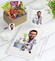 Kişiye Özel Bay Kimya Mühendisi Karikatürlü Nostaljik Lezzetler Defter Kalem Kupa Hediye Seti-1
