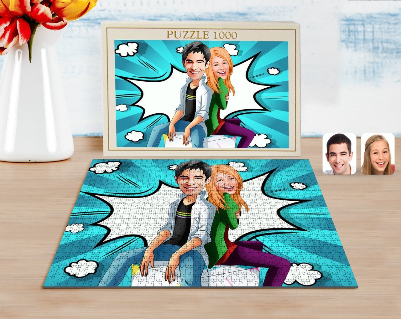 Kişiye Özel Sevgililer Karikatürlü 1000 Parça Profesyonel Puzzle-35