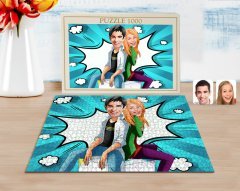Kişiye Özel Sevgililer Karikatürlü 1000 Parça Profesyonel Puzzle-35