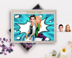 Kişiye Özel Sevgililer Karikatürlü 1000 Parça Profesyonel Puzzle-35