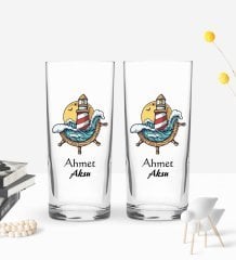 Kişiye Özel Renkli Baskılı Dümen Tasarımlı İkili Rakı Bardağı Seti-4