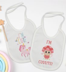 BK Kids I'm Cute Tasarımlı 2’li Beyaz Mama Önlüğü-1