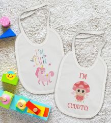 BK Kids I'm Cute Tasarımlı 2’li Beyaz Mama Önlüğü-1