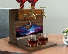 BK Gift Kişiye Özel Kabartma Manzara Tasarımlı İsimli Çift Musluklu Doğal Ahşap İçki Standı-9, İçki Standı, Doğum Günü Hediyesi, Ev Hediyesi