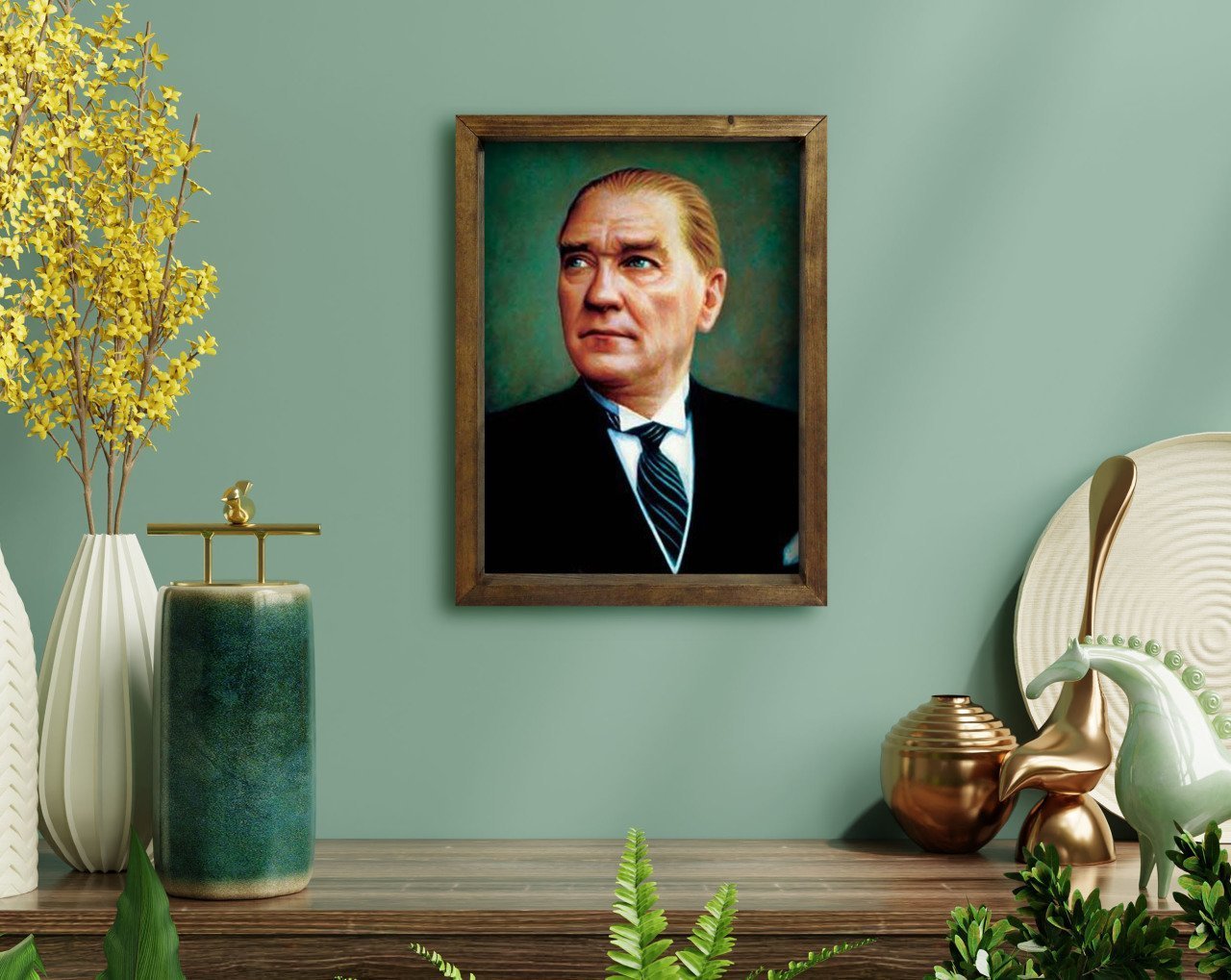 BK Home Atatürk Tasarımlı Doğal Masif Ahşap Çerçeveli Tablo-13
