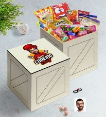 Kişiye Özel Erkek Chef Karikatürlü Ahşap Kutuda Nostaljik Lezzetler Hediye Seti-11
