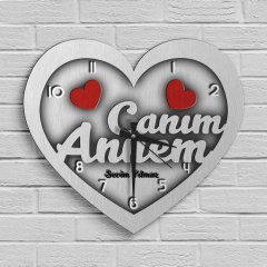 Kişiye Özel Canım Annem Tasarımlı Ahşap Kalp Duvar Saati - 2