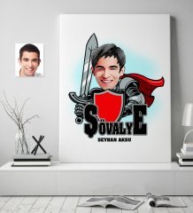 Kişiye Özel Şövalye Karikatürlü Kanvas Tablo (50 x 70 cm.) 2