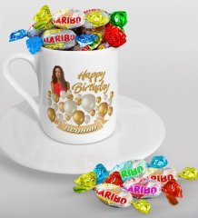 Kişiye Özel Fotoğraflı Doğum Günü Türk Kahvesi Fincanı ve Haribo Şeker Hediye Seti-7