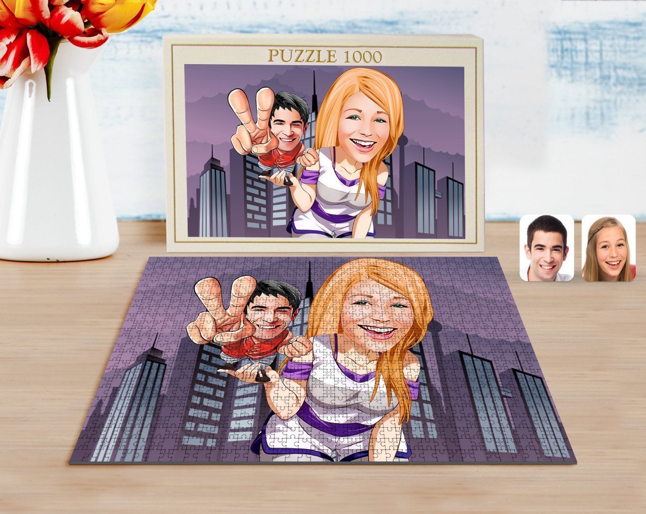 Kişiye Özel Sevgililer Karikatürlü 1000 Parça Profesyonel Puzzle-30