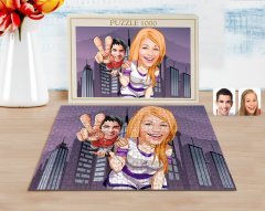 Kişiye Özel Sevgililer Karikatürlü 1000 Parça Profesyonel Puzzle-30