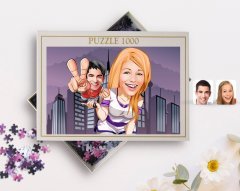 Kişiye Özel Sevgililer Karikatürlü 1000 Parça Profesyonel Puzzle-30