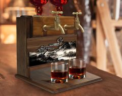 BK Gift Kişiye Özel Kabartma Manzara Tasarımlı İsimli Çift Musluklu Doğal Ahşap İçki Standı-8, İçki Standı, Doğum Günü Hediyesi, Ev Hediyesi