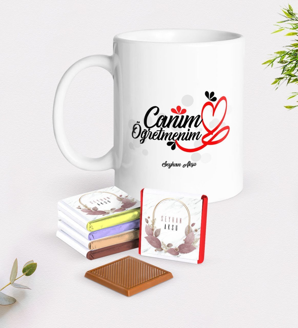 Kişiye Özel Canım Öğretmenim Beyaz Kupa ve Çikolata Hediye Seti-1