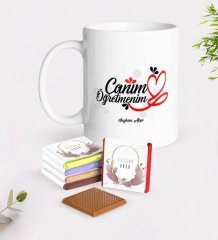 Kişiye Özel Canım Öğretmenim Beyaz Kupa ve Çikolata Hediye Seti-1