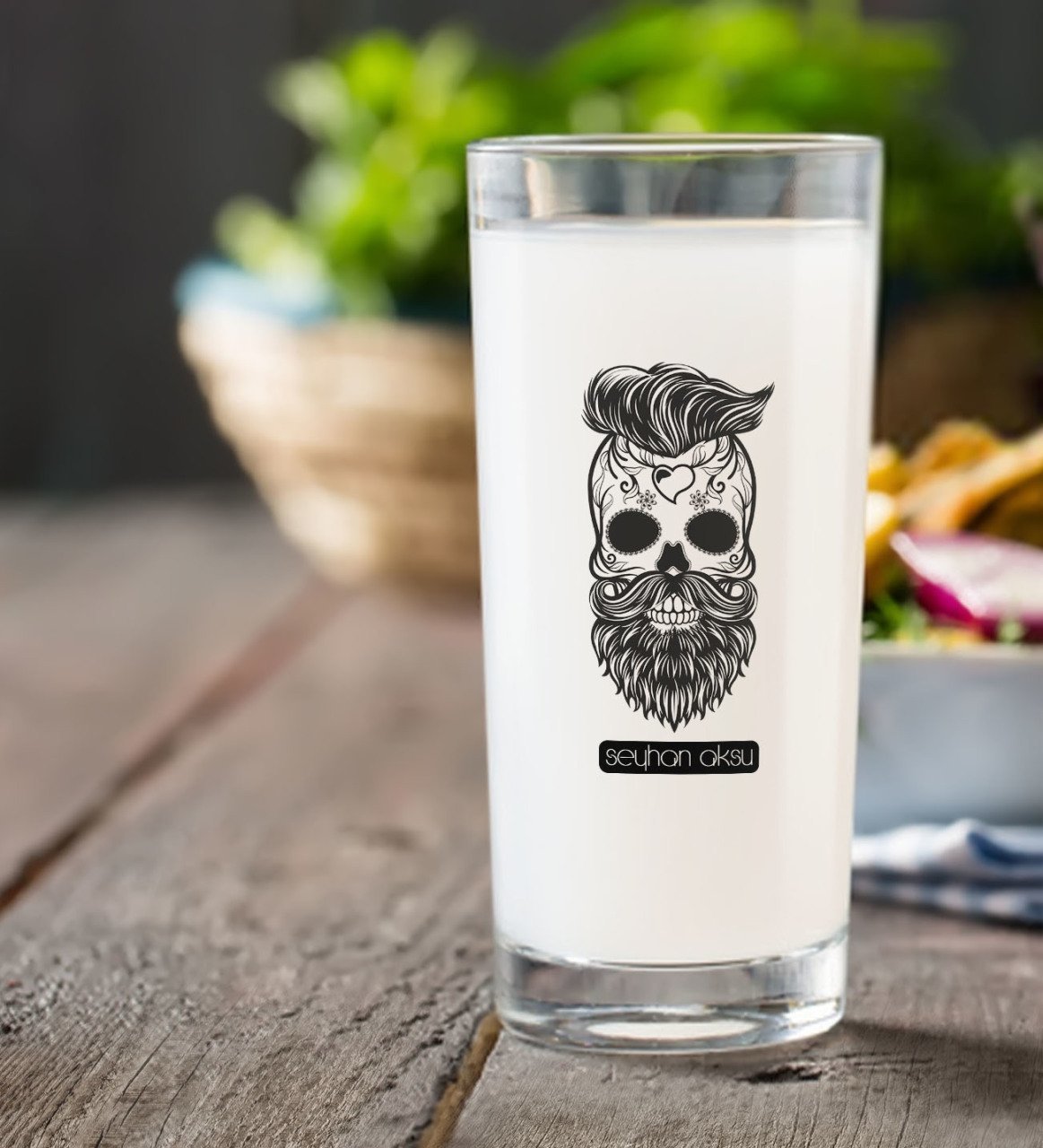 Kişiye Özel Renkli Baskılı Erkek Kurukafa Rakı Bardağı-2