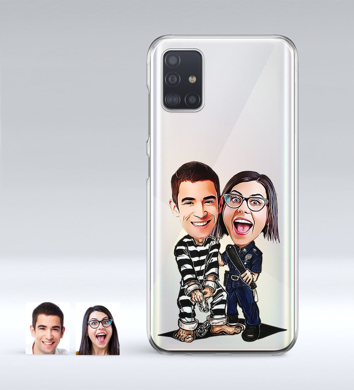 Kişiye Özel Sevgililer Karikatürlü Samsung Galaxy A51 İnce Şeffaf Silikon Telefon Kapağı-7