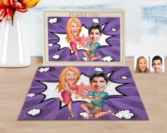 Kişiye Özel Sevgililer Karikatürlü 1000 Parça Profesyonel Puzzle-19