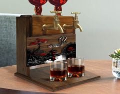 BK Gift Kişiye Özel Kabartma Manzara Tasarımlı İsimli Çift Musluklu Doğal Ahşap İçki Standı-7, İçki Standı, Doğum Günü Hediyesi, Ev Hediyesi