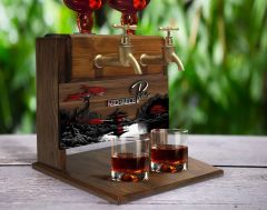 BK Gift Kişiye Özel Kabartma Manzara Tasarımlı İsimli Çift Musluklu Doğal Ahşap İçki Standı-7, İçki Standı, Doğum Günü Hediyesi, Ev Hediyesi