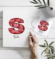Kişiye Özel Harf Tasarımlı Beyaz Defter ve Kupa Hediye Seti-21