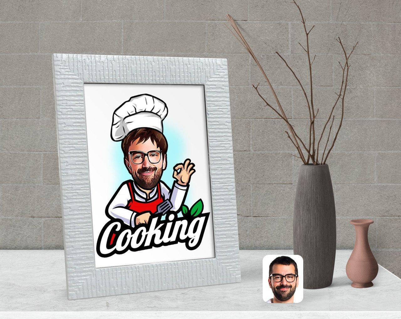 Kişiye Özel Erkek Chef Karikatürlü Dekoratif Çerçeve-14