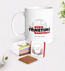 Kişiye Özel Büro Yönetimi Öğretmeni Beyaz Kupa ve Çikolata Hediye Seti