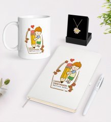 Kişiye Özel Canım Öğretmenim Beyaz Kupa Defter Kalem ve İsimli Papatya Kolye Hediye Seti-4