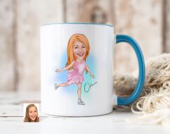 Bk Gift Kişiye Özel Buz Pateni Karikatürlü Mavi Kupa Bardak-1, Sevgiliye Hediye, Arkadaşa Hediye