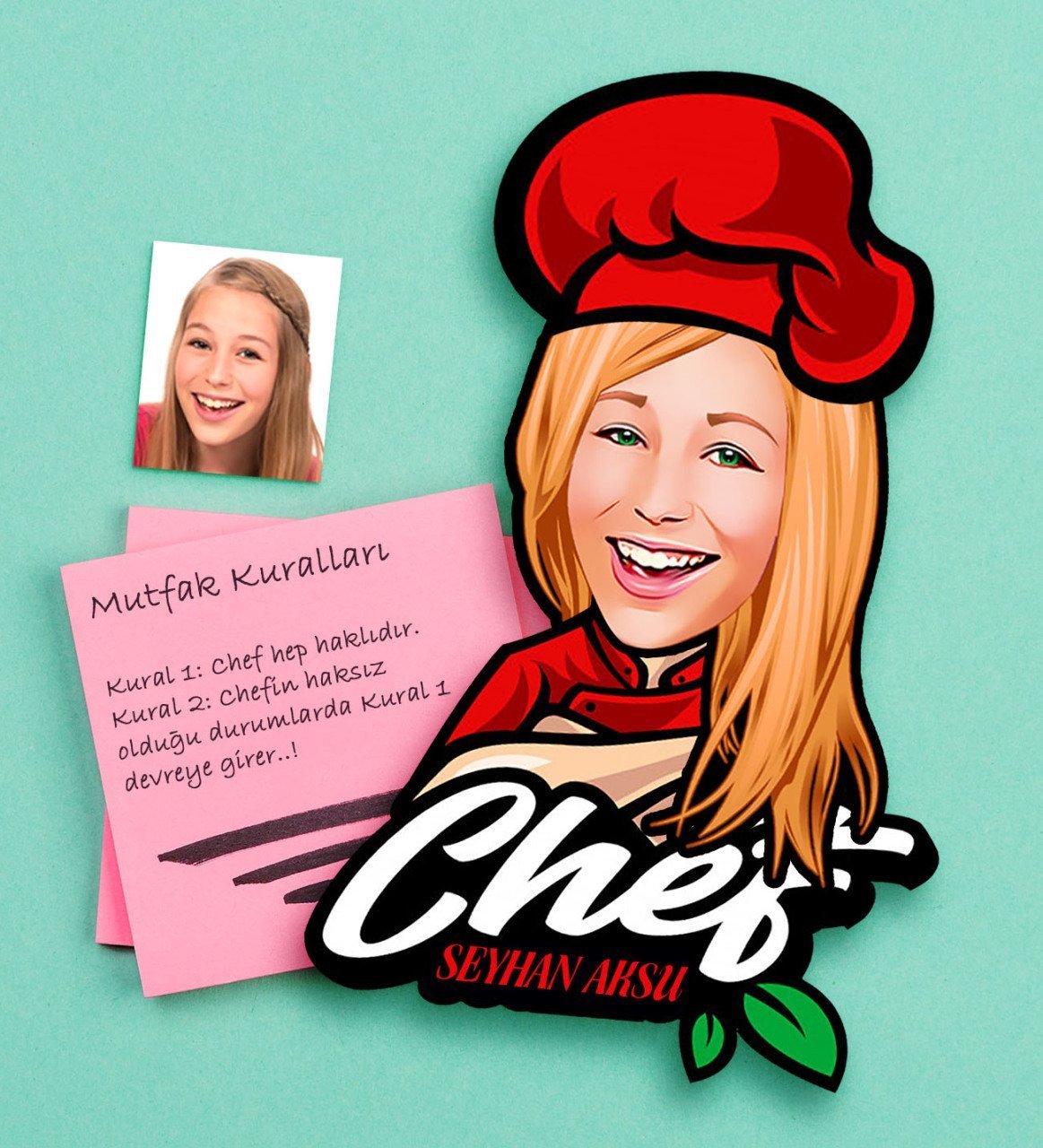 Kişiye Özel Bayan Chef Karikatürlü Ahşap Magnet-10
