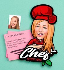 Kişiye Özel Bayan Chef Karikatürlü Ahşap Magnet-10