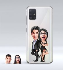 Kişiye Özel Sevgililer Karikatürlü Samsung Galaxy A51 İnce Şeffaf Silikon Telefon Kapağı-6