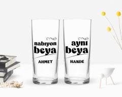 Kişiye Özel Renkli Baskılı Nabıyon Beya Aynı Beya Tasarımlı İkili Rakı Bardağı Seti-1