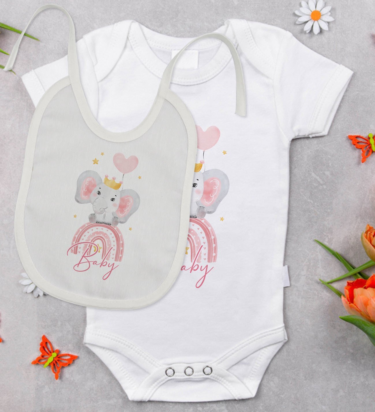 BK Kids Baby Tasarımlı Bebek Body Zıbın ve Mama Önlüğü Hediye Seti - Model 3