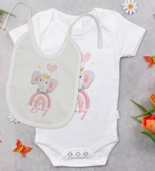 BK Kids Baby Tasarımlı Bebek Body Zıbın ve Mama Önlüğü Hediye Seti - Model 3
