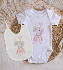 BK Kids Baby Tasarımlı Bebek Body Zıbın ve Mama Önlüğü Hediye Seti - Model 3