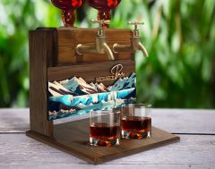 BK Gift Kişiye Özel Kabartma Manzara Tasarımlı İsimli Çift Musluklu Doğal Ahşap İçki Standı-6, İçki Standı, Doğum Günü Hediyesi, Ev Hediyesi