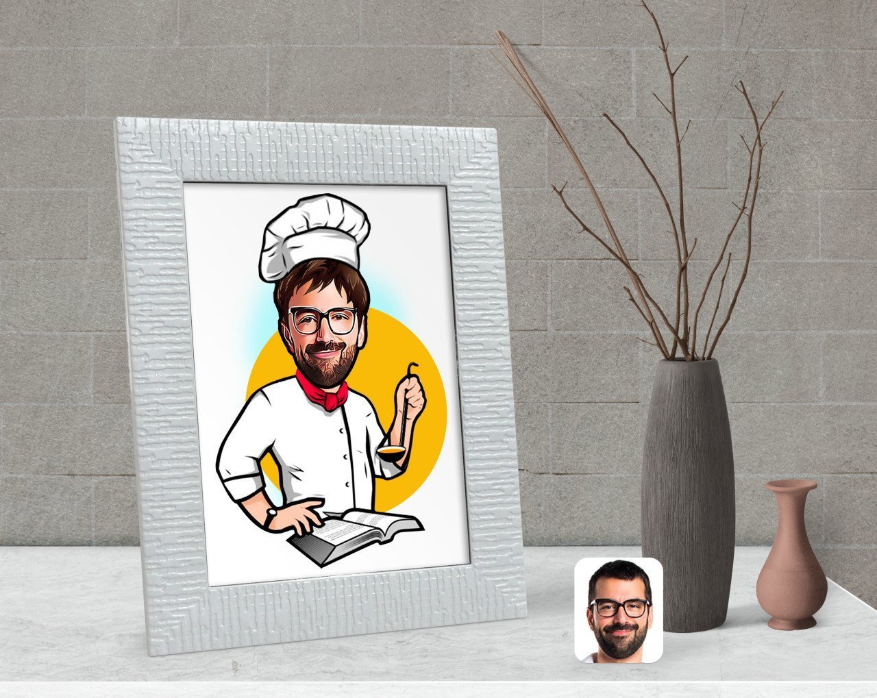 Kişiye Özel Erkek Chef Karikatürlü Dekoratif Çerçeve-12