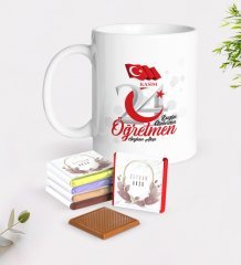 Kişiye Özel Bugün Günlerden Öğretmen Beyaz Kupa ve Çikolata Hediye Seti-2