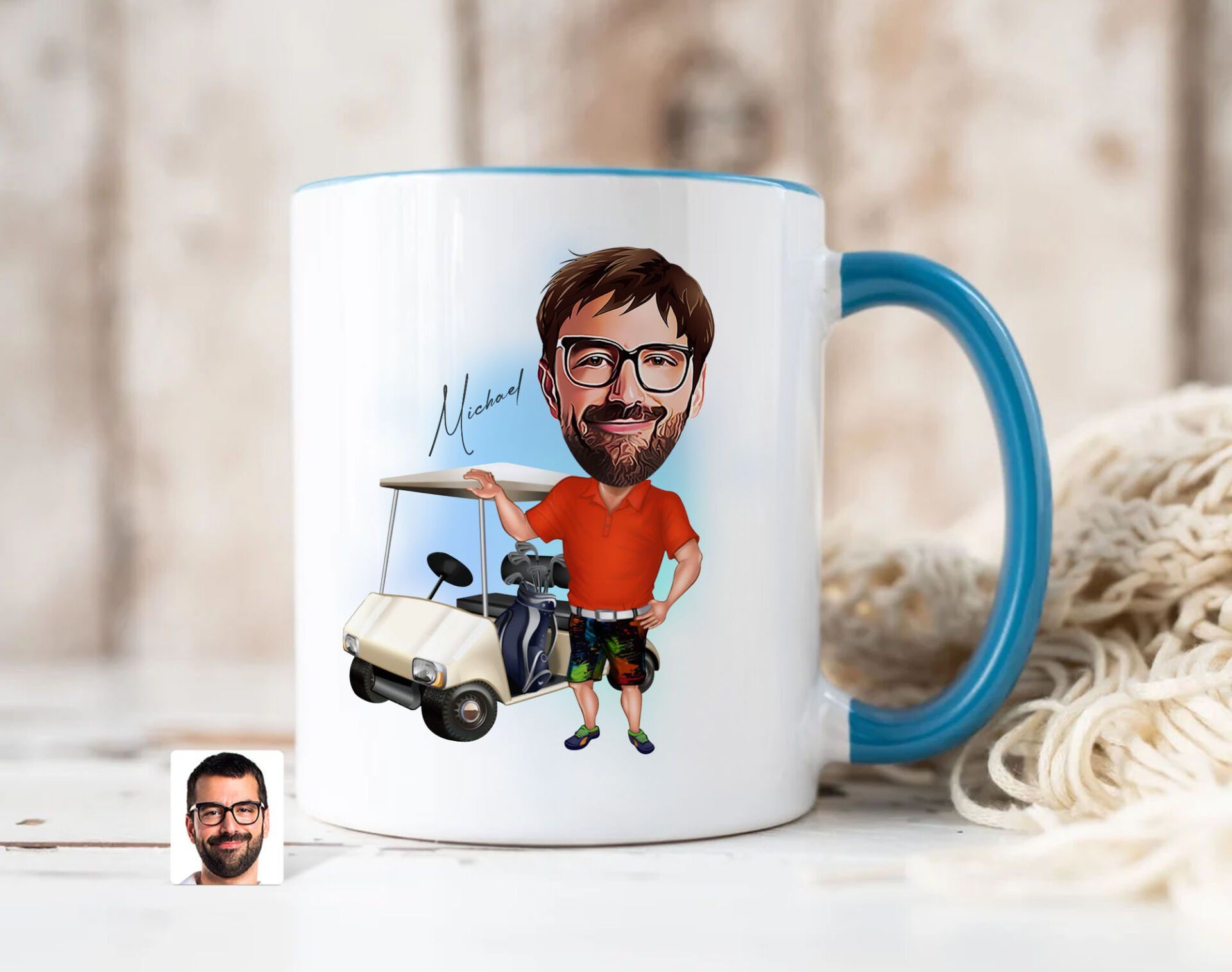 Bk Gift Kişiye Özel Golf Oyuncusu Karikatürlü Mavi Kupa Bardak-8, Sevgiliye Hediye, Arkadaşa Hediye