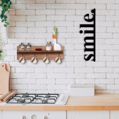 BK Home Doğal Ahşap Raflı Dekoratif Fincan Askılığı ve Gülümse Duvar Süsü-4
