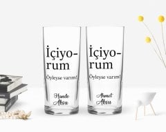 Kişiye Özel Renkli Baskılı İçiyorum Öyleyse Varım Tasarımlı İkili Rakı Bardağı Seti-1