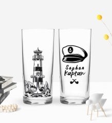 Kişiye Özel Renkli Baskılı Denizci Tasarımlı İkili Rakı Bardağı Seti-1